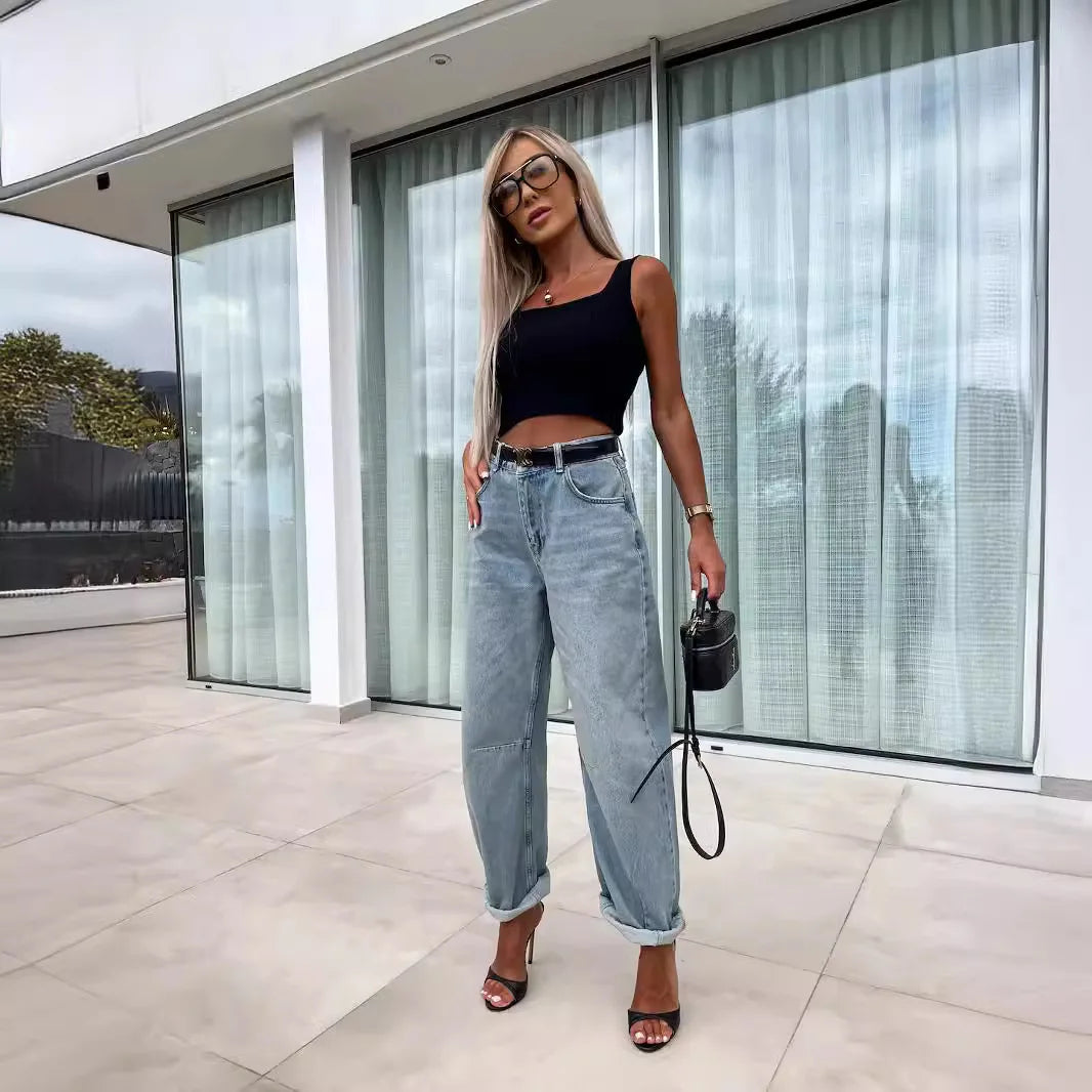 Trendy High-Waist Denim Jeans