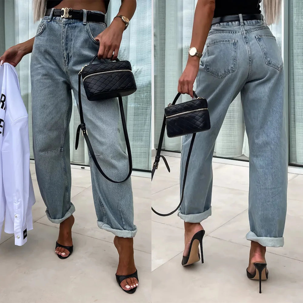 Trendy High-Waist Denim Jeans