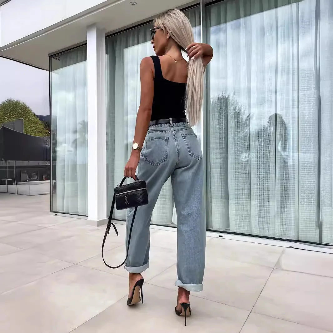 Trendy High-Waist Denim Jeans